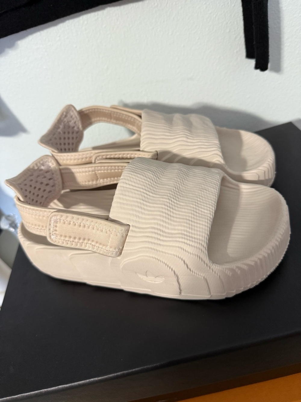 adidas Beige Platform Slide Sandals with Adjustable Heel Strap